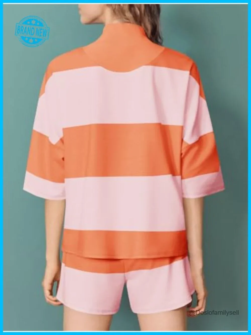 Striped 2 Piece Sweatshirt Shorts Set Lounge Tracksuits Quarter Zip High Waist